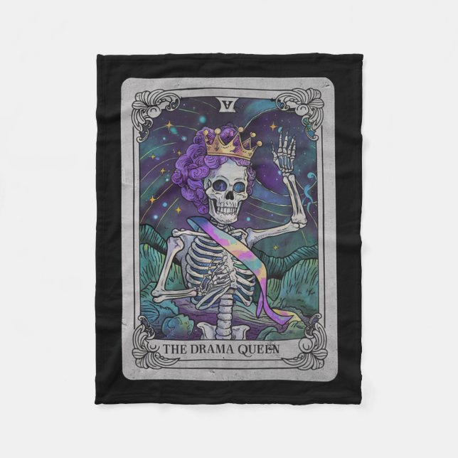 Skeleton Queen Tarot Card Gothic Witchy Halloween  Fleece Blanket (Front)