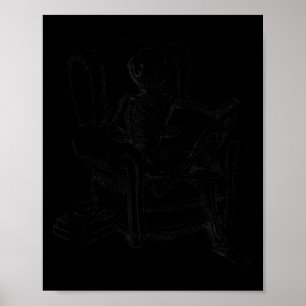 Skeleton reading book dark humour funny gift poster