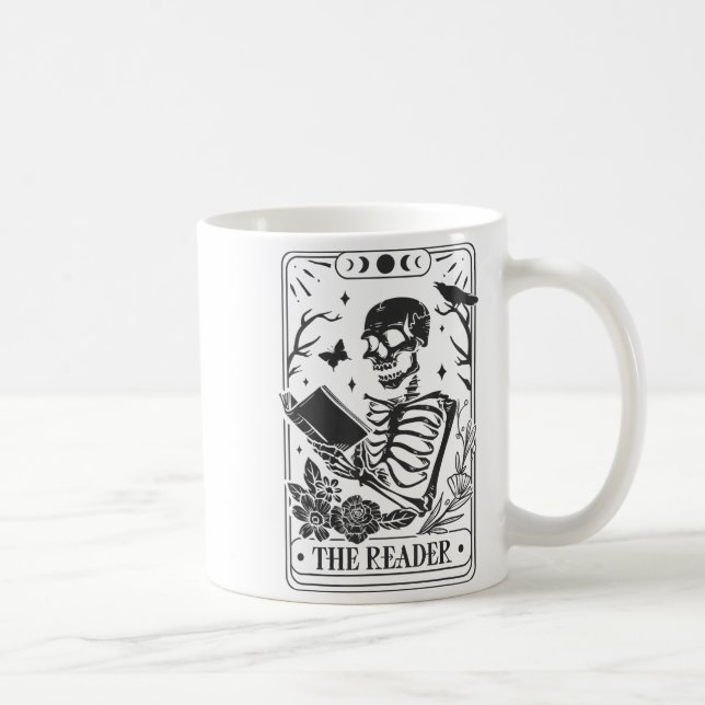 Skeleton Reading Book Lover Funny The Reader Tarot Coffee Mug (Right)