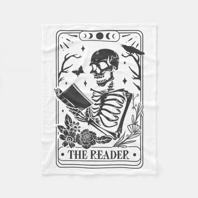 Skeleton Reading Book Lover Funny The Reader Tarot Fleece Blanket (Front)