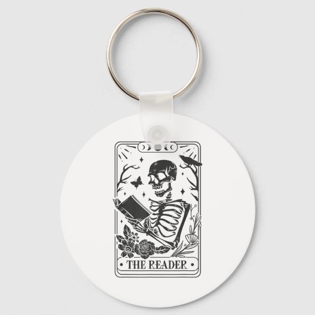 Skeleton Reading Book Lover Funny The Reader Tarot Key Ring (Front)
