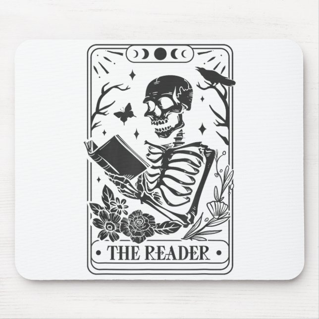Skeleton Reading Book Lover Funny The Reader Tarot Mouse Mat (Front)