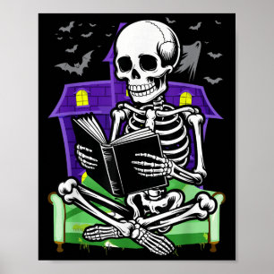 Skeleton Reading Book Lovers Bookworms Readers Hal Poster