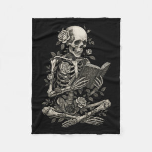 Skeleton Reading Flowers Creepy Halloween Fleece Blanket