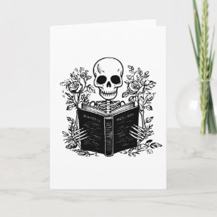 Skeleton reading romance book card