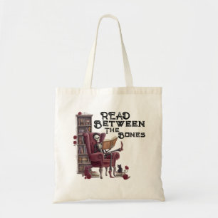 Skeleton Reading Vintage Book Tote Bag