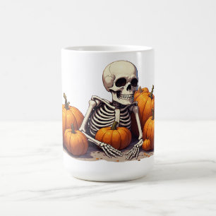 Skeleton Relaxing In Pumpkin Patch Halloween 🎃 Coffee Mug