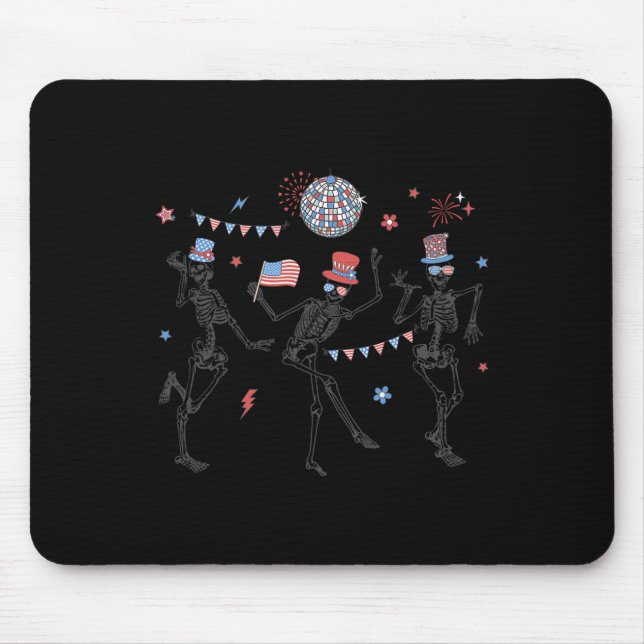 Skeleton Retro 4th Of July American Flag Skellies  Mouse Mat (Front)