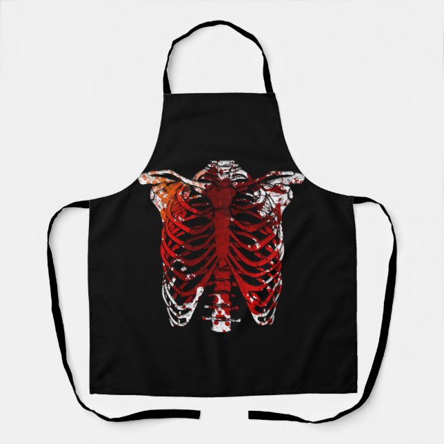 Skeleton Rib Cage Blood Horror Halloween Costume X Apron (Front)