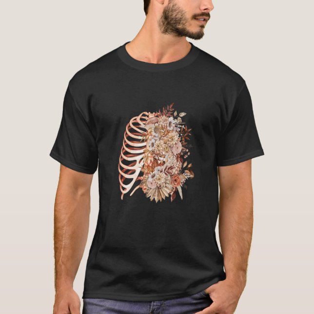 Skeleton Rib Cage Flowers Retro X Ray Ribcage T-Shirt (Front)