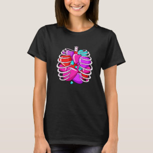 Skeleton Rib Cage Heart Valentines Day Cute Love B T-Shirt