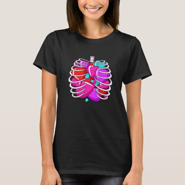 Skeleton Rib Cage Heart Valentines Day Cute Love B T-Shirt (Front)