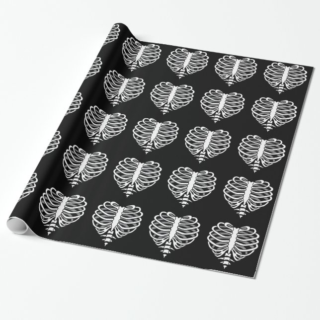 Skeleton rib cage heart wrapping paper (Unrolled)