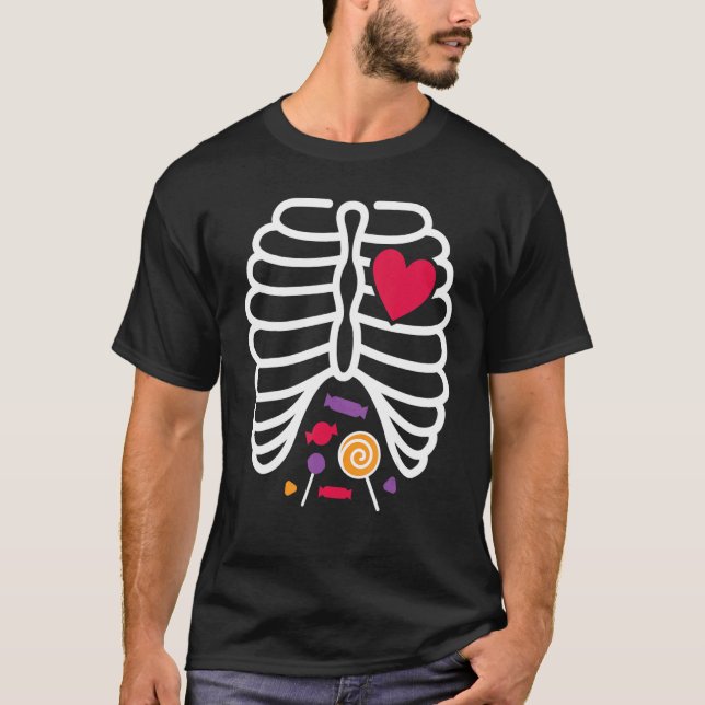Skeleton Rib Cage Heart X Ray Candy  Halloween Tod T-Shirt (Front)
