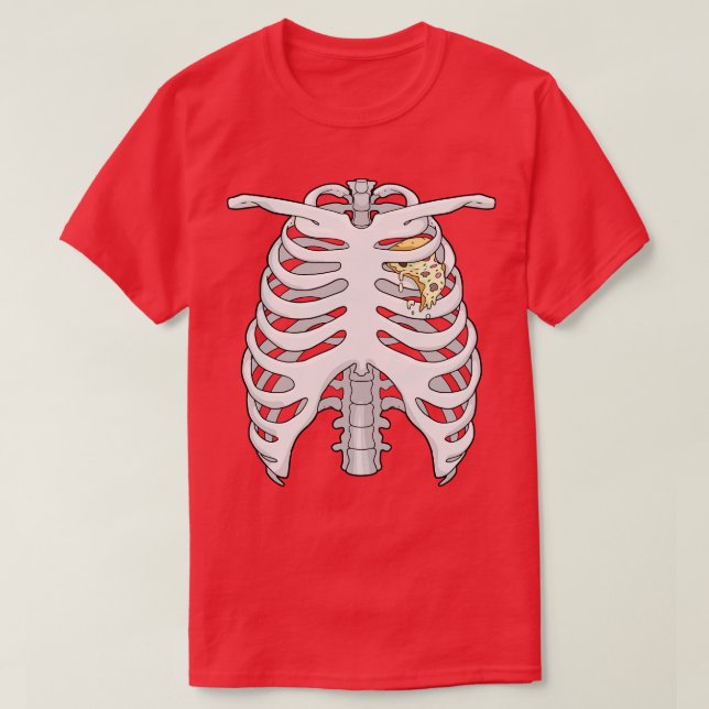 Skeleton Rib Cage Pizza Heart Halloween T-Shirt (Design Front)