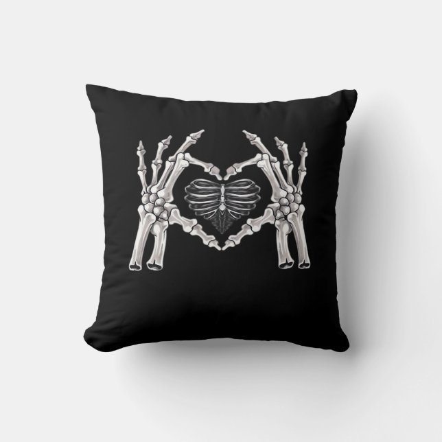 Skeleton Ribs Hand Heart Sign Cushion (Front)