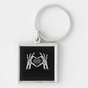 Skeleton Ribs Hand Heart Sign Key Ring