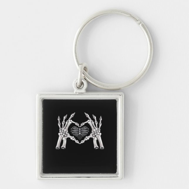 Skeleton Ribs Hand Heart Sign Key Ring (Front)