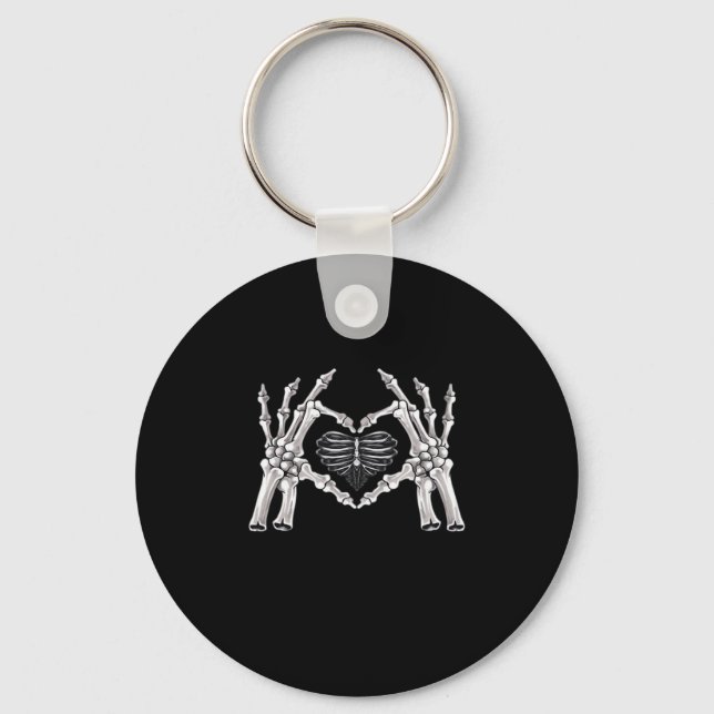 Skeleton Ribs Hand Heart Sign Key Ring (Front)