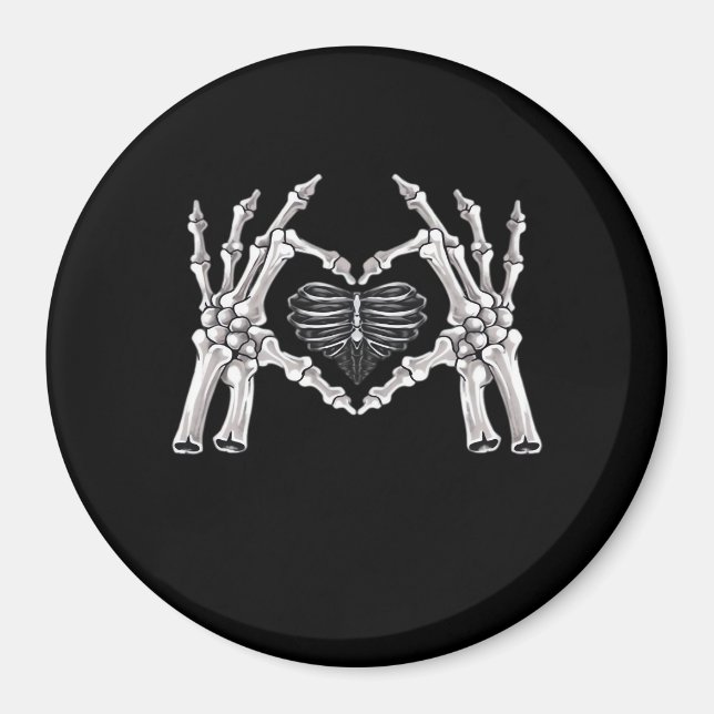 Skeleton Ribs Hand Heart Sign Magnet (Front)