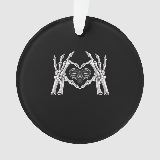 Skeleton Ribs Hand Heart Sign Ornament (Front)
