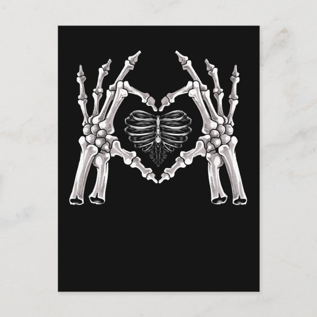 Skeleton Ribs Hand Heart Sign Postcard (Front)
