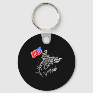 Skeleton Ride Shark 4th Of July Key Ring