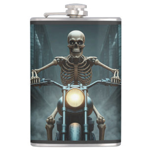 Skeleton Riding A Motorbike Hip Flask