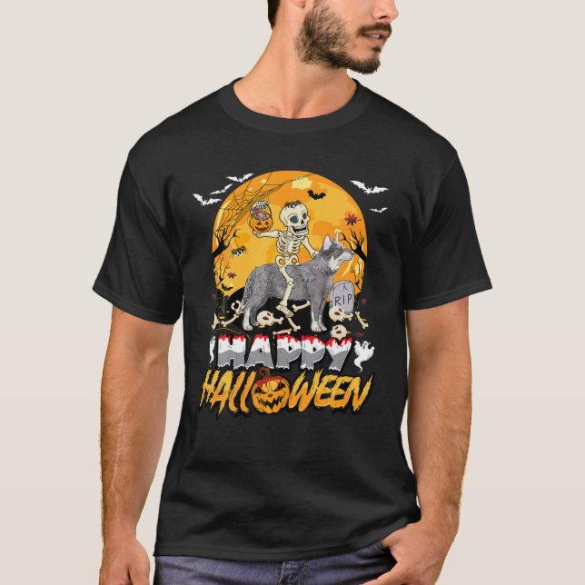 Skeleton Riding Australian Cattle Dog Halloween Pu T-Shirt (Front)