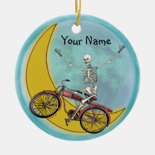 Skeleton Riding Bike Ceramic Tree Decoration