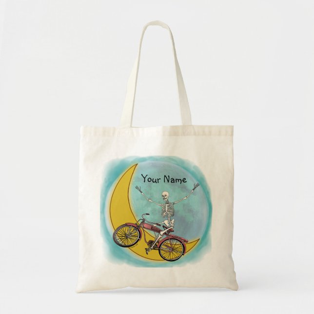 Skeleton Riding Bike Tote Bag (Front)