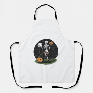 Skeleton Riding Black Cat Halloween Funny Pumpkin Apron
