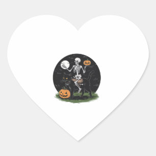 Skeleton Riding Black Cat Halloween Funny Pumpkin Heart Sticker