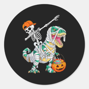 Skeleton Riding Dancing Dab Dinosaur T Rex Hallowe Classic Round Sticker