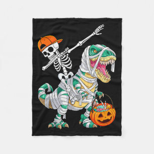 Skeleton Riding Dancing Dab Dinosaur T Rex Hallowe Fleece Blanket