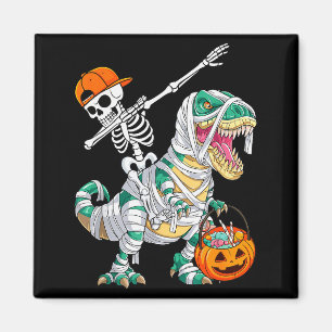 Skeleton Riding Dancing Dab Dinosaur T Rex Hallowe Magnet
