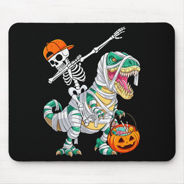 Skeleton Riding Dancing Dab Dinosaur T Rex Hallowe Mouse Mat (Front)