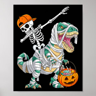 Skeleton Riding Dancing Dab Dinosaur T Rex Hallowe Poster