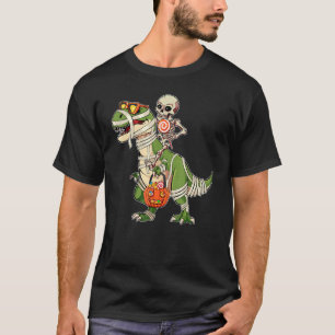 Skeleton Riding Dinosaur Halloween Candy Sweets T-Shirt