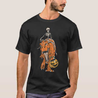 Skeleton Riding Dinosaur Halloween Rex Trick Or Tr T-Shirt
