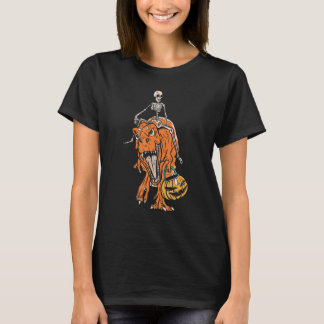 Skeleton Riding Dinosaur Halloween Rex Trick Or Tr T-Shirt