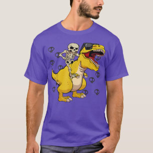 Skeleton Riding Dinosaur Lazy Halloween Costume Fu T-Shirt