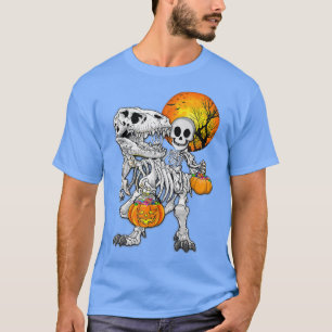 Skeleton Riding Dinosaur T re Halloween Funny Pump T-Shirt