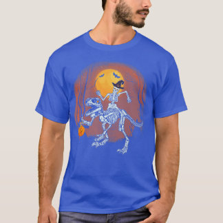Skeleton Riding Dinosaur T re Halloween Pumpkin Bo T-Shirt