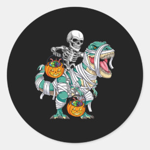 Skeleton Riding Dinosaur T Rex Fun Kids Boys Hallo Classic Round Sticker