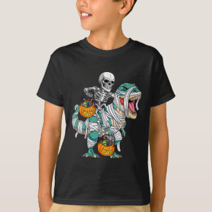 Skeleton Riding Dinosaur T Rex Fun Kids Boys Hallo T-Shirt