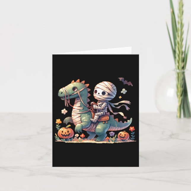Skeleton Riding Dragon Halloween Pumpkin Theme Kid Card (Front)