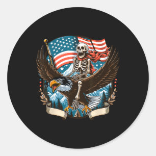 Skeleton Riding Eagle Usa American 4th Of July Pat Classic Round Sticker
