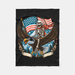 Skeleton Riding Eagle Usa American 4th Of July Pat Fleece Blanket
