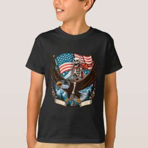 Skeleton Riding Eagle Usa American 4th Of July Pat T-Shirt